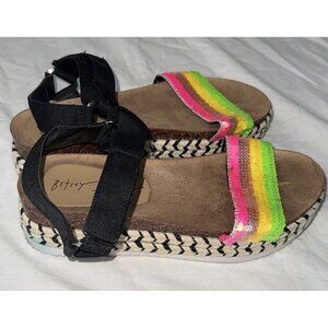 Betsey Johnson Fisher Espadrille Sandals Womens Size 7 Neon Rainbow Sequins